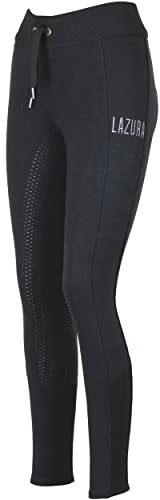 Lazura - Reitleggings für Damen Hanna | Vollbesatz aus Silikon | Reithose mit 2 seitlichen Handytaschen & Weitenregulierung | Vollbesatzreithose in Schwarz | Reitbekleidung in Größe 42