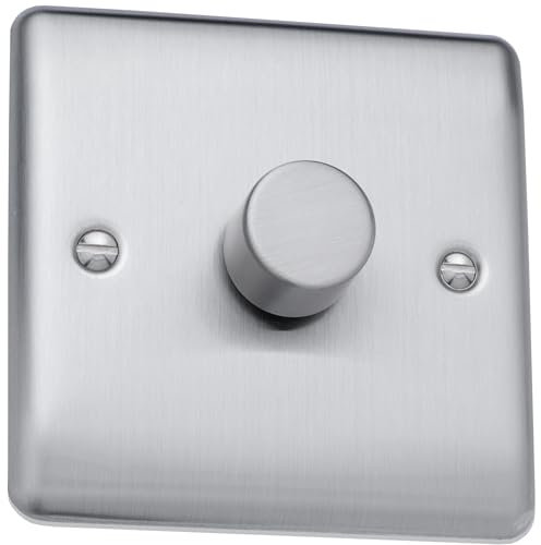 Caradok LED 1g ang 2way dimmer switch Brushed Chrome, Metal Switch, Grey Insert