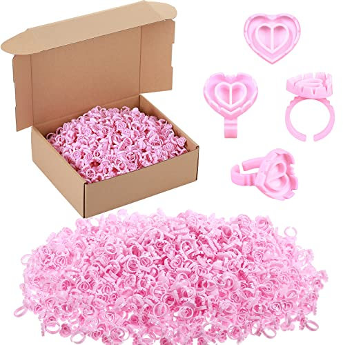 1000 Pcs Glue Rings for Eyelash Extensions Disposable Lash Rings Heart Shape Lash Glue Rings Lash Glue Holder Lash Fanning Glue Cups Eyelash Extension Supplies, Pink