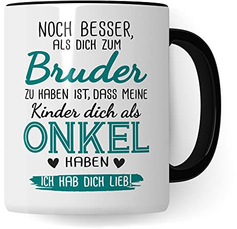 Bruder Tasse Geschwister Kaffeetasse Onkel Geschenk Bruderherz Kaffee-Becher Schwester Geschenkidee Ich hab dich lieb Motiv Geschwisterliebe (Weiß/Schwarz)