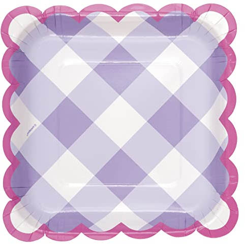 Unique 25534 Lot de 8 assiettes carrées en carton Motif vichy Multicolore 18 cm