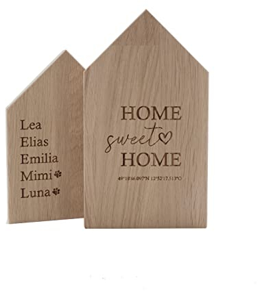 Bergliebe Personalisiertes Dekohaus im 2er Set in Eiche Vollholz | Dekoartikel | Hausdeko | Wohndeko | Eiche | 10 x 15cm; 10 x 18 cm Pohmer Design