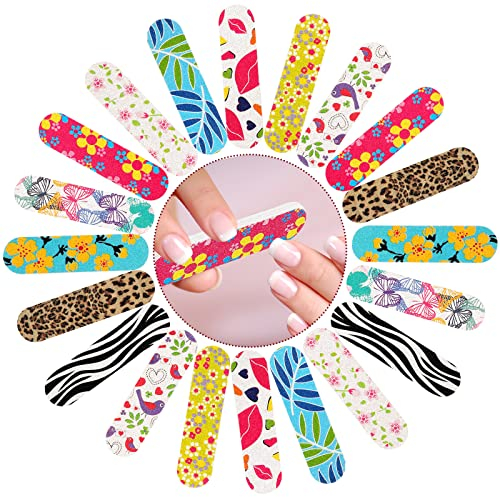 JSRQT 100 Pcs Limes A Ongles Professionnelle de Fleur Mini Limes à Ongles Professionnelles Nail Files Double Face Limes Mini pour Ongles Lime Faux Ongles Emery Board Manucure Accessoires