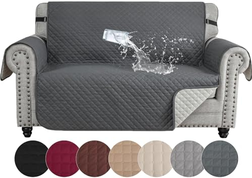 YSTELLAA 100% Wasserdicht Sofa Überzug 2 Sitzer, Couch Bezug Rutschfes, Waschbar Couchüberzug, Sofabezug Mit Armlehnen, Universal Sofa Covers Für Katze Hund, Mit Gummiband, Dunkelgrau