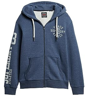 Superdry Herren Athletic College Kapuzenjacke mit Grafik und Reißverschluss Schwarz Blau Meliert XL