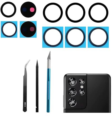 Dakexiong 5Pcs/Set S21 Ultra Rear Back Camera Glass Lens Replacement for Samsung Galaxy S21 Ultra 2021 Camera Glass Replacement + Repair Tool Kit, Anti-Scratch