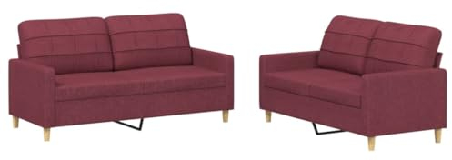 vidaXL Sofagarnitur 2-TLG., Sessel Couch mit Kissen, Sofa Wohnzimmersofa mit Armlehnen, Couchgarnitur Designsofa Sitzmöbel Polstermöbel, Weinrot Stoff