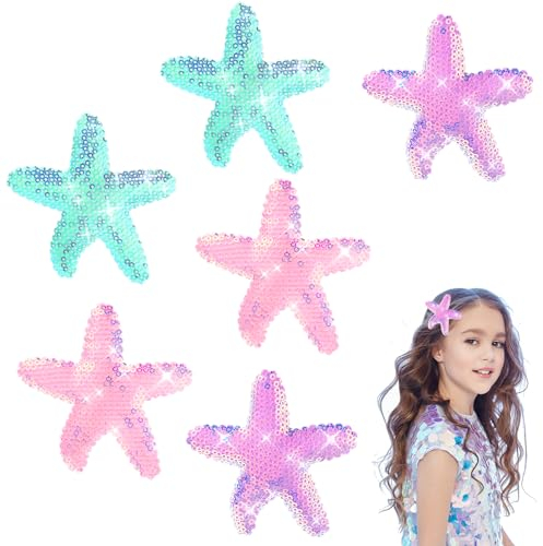 Amabro Lot de 6 pinces à cheveux en forme d'étoile de mer - Étoile de mer - Accessoires pour cheveux - Coquillage - Cheveux scintillants - Pince crocodile à paillettes - Pour femmes et filles