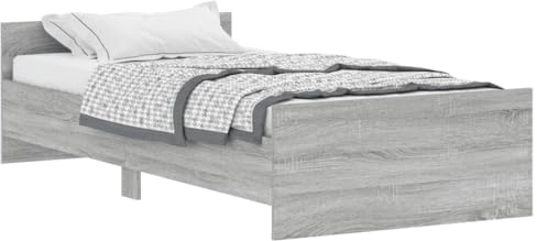 vidaXL Bettgestell, Bettrahmen mit Lattenrost, Bett Gästebett mit Kopfteil Fußteil, Einzelbett Schlafzimmerbett Schlafzimmermöbel, Grau Sonoma 100x200cm Holzwerkstoff
