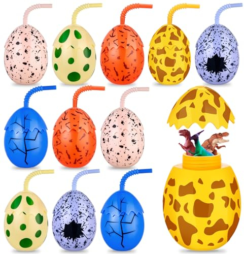 Maxcheck 12 Pcs Kids Dinosaur Party Favor Cups with Lids and Straws,10 oz Egg Dinosaur Cups for Birthday Decorations Dino Egg Theme Party Supplies for Boys Girls