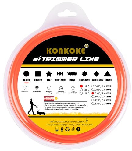 konkoke Filo decespugliatore 2,4mm,Filo Linee in Nylon per Tagliaerba (⌀2.4mm-80m-450g, Rosso/Rotondo)-Immergere 24 Ore in anticipo per aumentarne l'elasticità