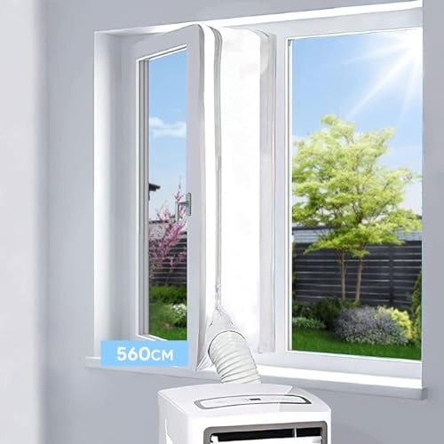 EGNBU 560CM Fensterabdichtung für Mobile Klimageräte, Klimaanlagen, Wäschetrockner, Ablufttrockner, Hot Air Stop zum Anbringen an Fenster, Klimaanlage Fensterabdichtung, Keine Bohrlöcher erforderlich
