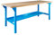 Steinbock Werkbank mit Ablageboden | 500 kg Tragkraft | HxBxT 85 x 200 x 75 cm | Lichtblau | 5 cm Starke Massivholz-Arbeitsplatte | stabiles Stahlgestell | Made in EU | Profi-Werktisch