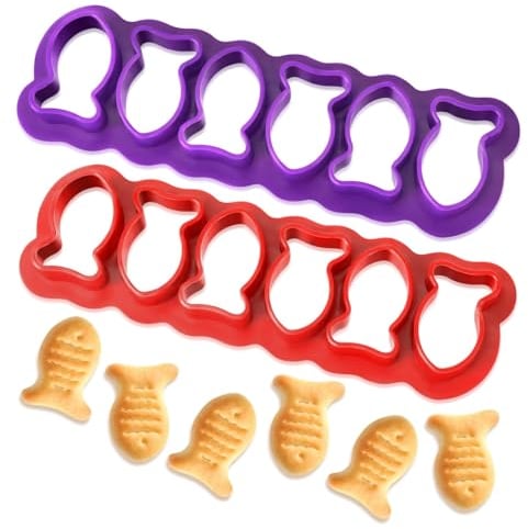 2Pcs Mini Gold Fish Cracker Cutter Set, 3D Printed Plastic Goldfish Cracker Mold, Fish Cracker Cookie Cutters for Baking, Animal Cracker Cookie Cutters (Color : Purple and red)