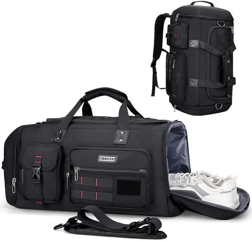 WITZMAN Reisetasche Herren 45L Sporttasche groß mit Schuhfach Duffle Bag 3 in 1 Travel Gym Trainingstasche Herren Damen(B693 Schwarz