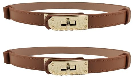 GUTERTOP 2 Stück Schmaler Gürtel Damen Braun für Jeans, Hosen und Kleider