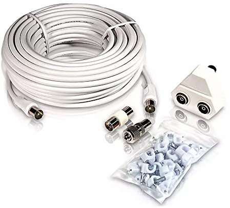 Zarivy Cable de antena TV coaxial tipo PAL, 15m, SWV2209, ideal para conexiones de televisión y mejora de señal.