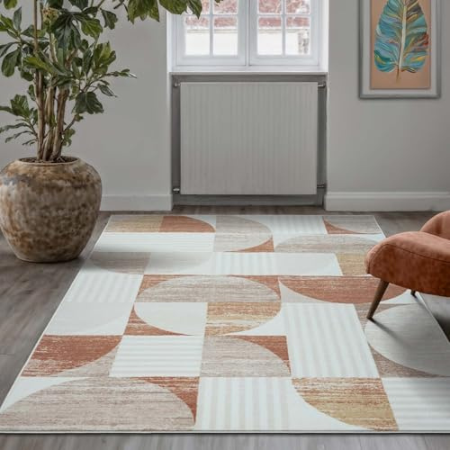 Taracarpet Teppich Kurzflorteppich, Wohnzimmerteppich aus Polyester im Retromuster absolut Modern fürs Wohnzimmer Schlafzimmer Kinderzimmer Terra 80x150 cm