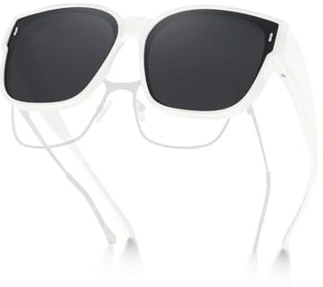 Meeloog Polarisierte Überzieh-Sonnenbrille für Damen Herren, Brillenträger, UV400 Schutz Sonnenbrille, Quadratische Sonnenbrille Fahren DEMST0110 (D1 Weißer Rahmen/Schwarze Linse)