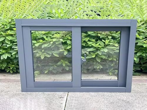 Finestra extra larga per cantina, bagno, cucina e garage, finestra scorrevole orizzontale con vetro e serratura, 60 x 40 cm, nero