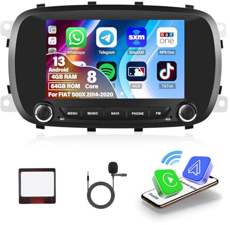 4G+64G 8 Core CAMECHO Android 13 autorradio para Fiat 500X 2014-2020 con Navi Carplay Android Auto,7 Pulgadas de Pantalla táctil de Radio de Coche con WiFi MirrorLink FM RDS Bluetooth5.0+DSP