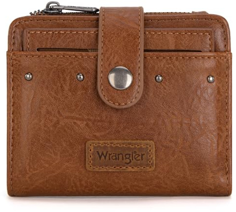 Montana West X Wrangler Wallet Women Small Bifold Wallet Womens Ladies Female Credit Card Wallet with Removable ID Window, A-Brown, Western