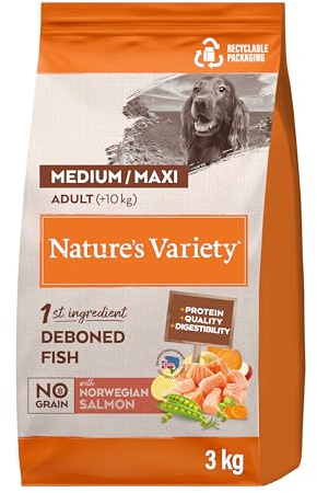 Nature's Variety No Grain Medium & Maxi Hundefutter für Erwachsene, mit Lachs ohne Dornen, 3 kg
