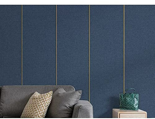 Papier peint en mousse à décoller et à coller, tissu de lin, imperméable, autocollant, panneau mural, ignifuge, insonorisant, doux, anti-collision, tissu de protection en lin bleu, 65 x 280 cm