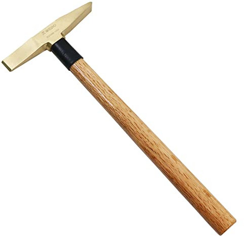 WEDO Martello per saldatura, 150,3 g, strumento di rimozione delle scorie con manico in legno, martello saldatore in ottone, martello per scheggiatura, 150 g, lunghezza 330 mm