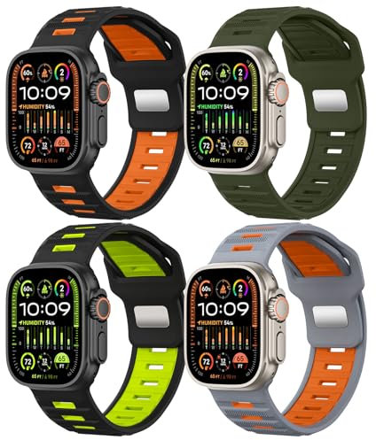 MoKo 4Pack Sportivi cinturini Compatibili con Cinturino Apple Watch Ultra 2/Ultra 49mm 46mm 45mm 44mm 42mm per Uomo, Silicone Cinturino per Apple Watch Ultra 2 iWatch Serie 10 9 8 7 6 5 4 SE,Colore D