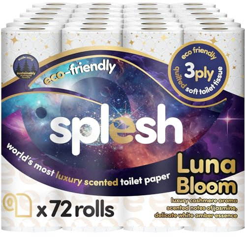 Splesh by Cusheen Toilet Roll 72 Rolls - Luna Bloom Cashmere Scent with White Amber Essence, Bulk Family Pack | Soft 3 Ply Luxury Bathroom Tissue Loo Rolls | Eco-Friendly, Sustainable Toilet Paper