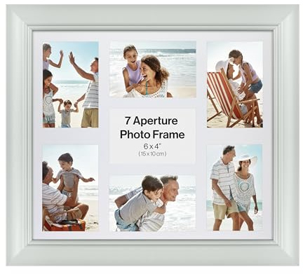 Traditional Grey 6x4 Multi Aperture Photo Picture Frame, Holds 7 6x4 Photos or Pictures, Wall Mounted Landscape or Portrait.