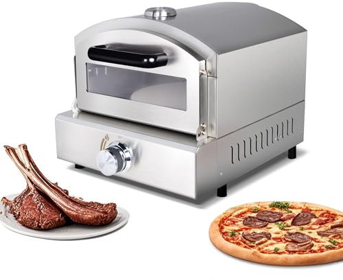 Hakka Commercial Gas Pizza Oven with Temperature Pointer Gaugewith and Gas Regulator,Ventilation Openings on Both Sides,Pizza Maker for Grilled Pizza, Lamb Chops, Chicken Wings,Grilled Meat