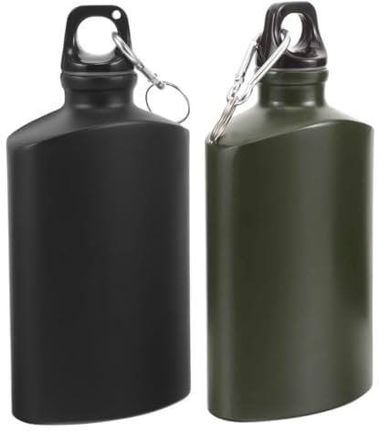 KOMBIUDA Flaschenset 2-teilig Leichte Aluminium-Feldflasche mit Haken Auslaufsicher für Reisen Wandern Outdoor-Abenteuer