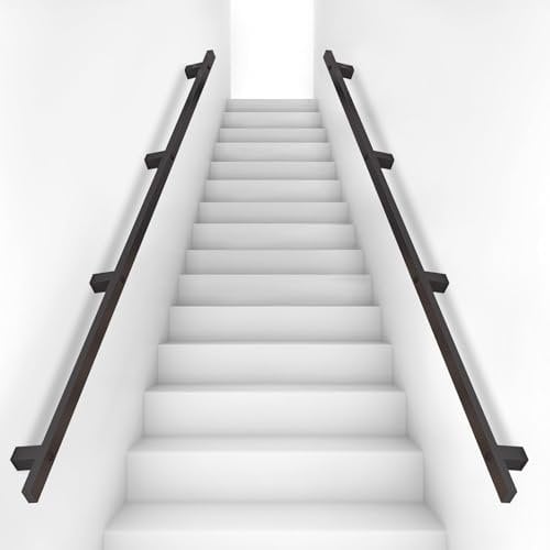 Black Handrails for Stairs Indoor Outdoor Safety Banister Rail Wall Mounted Support Step Baluster Handrail - 2m 2.5m 3m 3.5m 4m Industrial Iron Pipe Stair Hand Rails with Fittings(11.5ft/350cm)