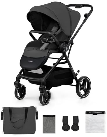 Kinderkraft YOXI Kinderwagen, buggy von Geburt bis 22 kg, Einfach Zusammenklappe, Undurchdringlichen Rädern, Wasserdichten, UPF50+, Korb bis zu 5 kg, Grau