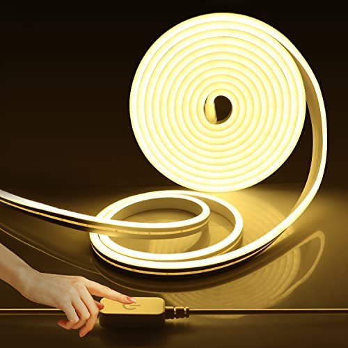 LRGBST 3M Warmweiss LED Streifen, IP65 Wasserdicht 3000K LED Lichtband, 5V USB Dimmable Neon LED Strip with Berühren Dimmer Schalten For Innen Aussenbereich Deko Beleuchtung