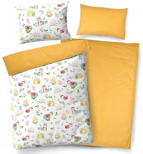 PinkZebra Baby- & Kinderbettwäsche doppelseitig: Decke 100 x 135 cm + Kissen 40 x 60 cm, für Mädchen & Jungs aus 100% Baumwolle, Öko-Tex Standard 100, Made in EU, Marienkäfer
