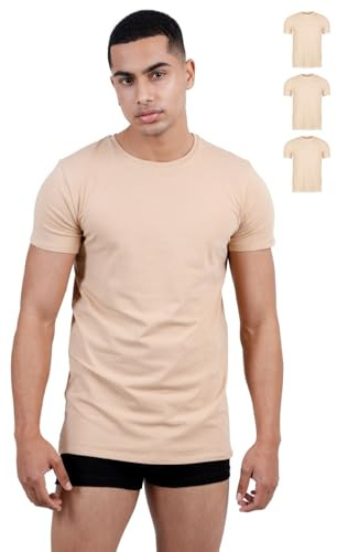 SKIPPER Lot de 3 Stretch T Shirt Homme Col Rond I Maillot de Corps Beige I Tricot de Corps 95% Coton 5% Élasthanne I sous Chemise Manches Courtes I Label Oeko-TEX® XXL