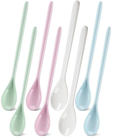 8 Pezzi Cucchiaini Lunghi Colorati in Plastica Riutilizzabili,Resistenti,Ideali per Caffè,Tè,Gelato,Yogurt,Marmellata,Cucchiaini da Caffè,Cucchiaini Plastica,Cucchiaini da Dolce