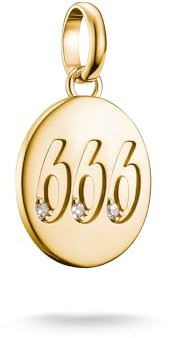 Thomas Sabo Charm pendant angel number 666 with stones Connect gold-plated 18-carat Gold-plating, Recycled 925 Silver