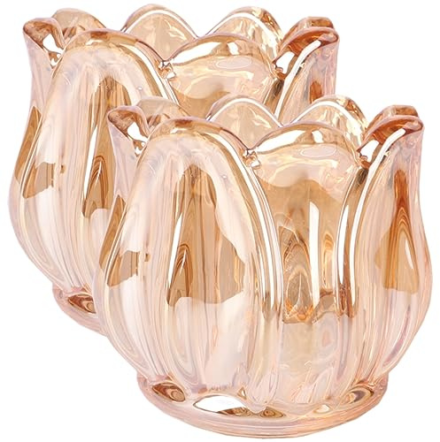 Glas Kerzenhalter Blumenform 2 Stück für Tischdekoration | Elegante Raumgestaltung, Robustes Glas, Warmes Flair, für Dates und Stilvolle Arrangements