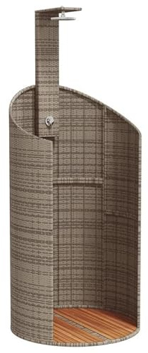 Gartendusche aus Poly Rattan und Akazienholz 100x100x241,5 cm grau – Langlebige Outdoor-Dusche für Poolbereich und Garten