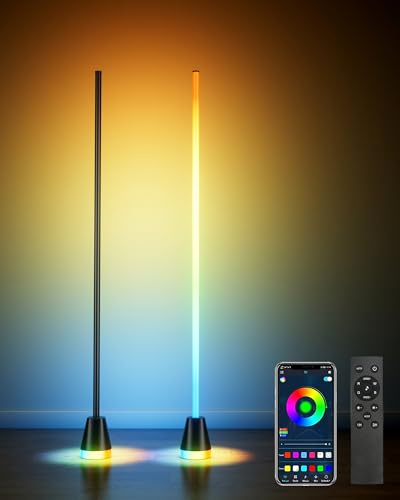 LED Stehlampe Wohnzimmer, 2 Stück RGB Standleuchte Dimmbar mit Fernbedienung & APP-Steuerung, 16 Millionen Farben, 300 Szenenmodi, Musik-Sync,Ecklampe für Wohnzimmer, Schlafzimmer, Gaming-Raum