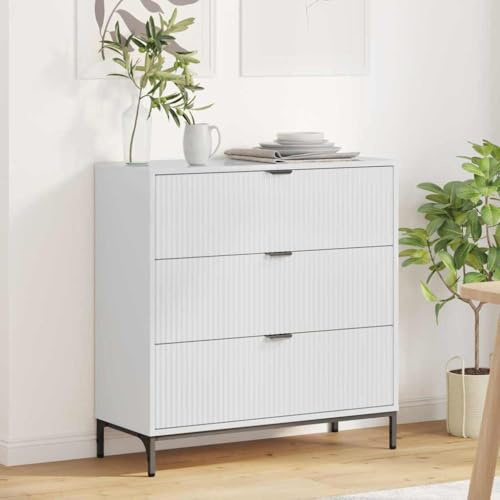 Qnhdfrt High Gloss White Engineered Wood Sideboard with 3 Drawers