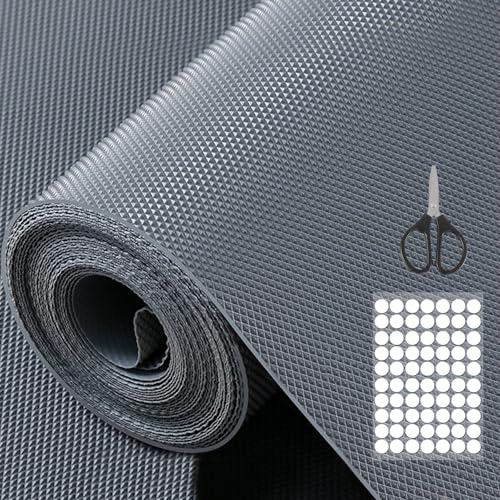 Schubladenmatte rutschfeste 45x600cm, Eva Antirutschmatte Schubladenauskleidung Nicht klebende Freier Schnitt, Eva Wasserdichtem Antirutschmatte für Regale Schränke Schubladen Kühlschranke,Grau