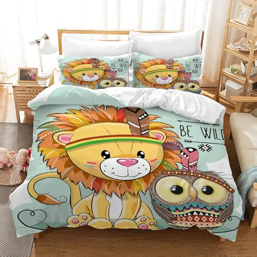 PQCXXA Ropa de cama infantil con diseño de dinosaurios, ropa de cama de microfibra con cremallera y 2 fundas de almohada de 50 x 75 cm (león, 135 x 200 cm)