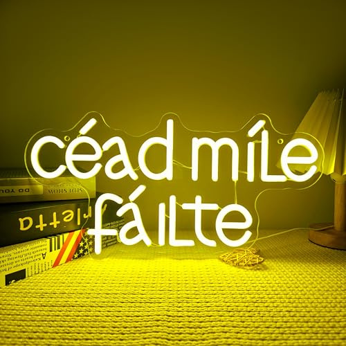 Céad Mile Fáilte LED Neon Sign A Hundred Thousand Welcomes Neon Irish Pub Decoration lrish Welcome light Entryway Decor Welcome Decor for Home Bar, Man Cave & St. Patrick's Day Housewaming Gift