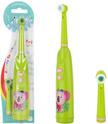OSDUE Kids Electric Toothbrush for Children Ages 5-12 (Green) | Battery Powered, 5,000 VPM, IPX5 Waterproof, 2 Replacement Extra Soft Brush Heads, Gentle on Teeth & Gums Care