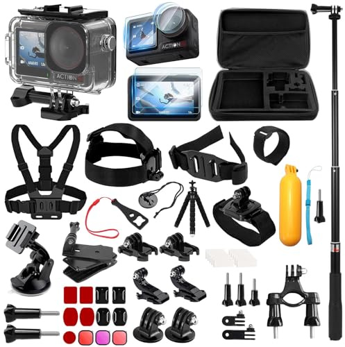 51 en 1 Kit Completo de Accesorios, para Cámara Deportiva, Compatible con dji Osmo Action 5 Pro/4/3, Incl. Protector Pantalla, Funda Impermeable, Equipo Snorkel y Soportes